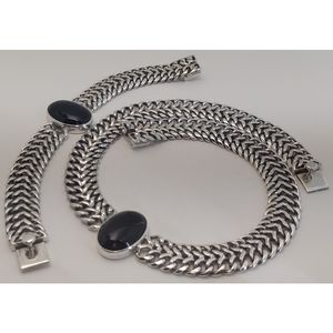 SOLD Vintage Taxco TB-135 Mexico Sterling Silver Onyx Necklace Bracelet Set